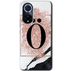 Huawei Nova 9 Pembe Mermer Desenli O Harfi Baskılı Uyumlu Silikon Kılıf