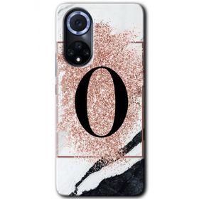 Huawei Nova 9 Pembe Mermer Desenli O Harfi Baskılı Uyumlu Silikon Kılıf