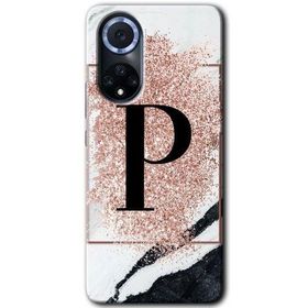 Huawei Nova 9 Pembe Mermer Desenli P Harfi Baskılı Uyumlu Silikon Kılıf