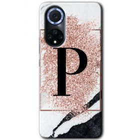 Huawei Nova 9 Pembe Mermer Desenli P Harfi Baskılı Uyumlu Silikon Kılıf