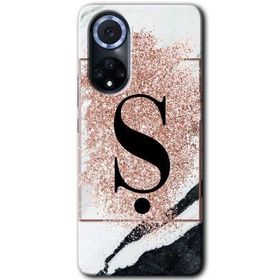 Huawei Nova 9 Pembe Mermer Desenli Ş Harfi Baskılı Uyumlu Silikon Kılıf