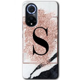 Huawei Nova 9 Pembe Mermer Desenli Ş Harfi Baskılı Uyumlu Silikon Kılıf