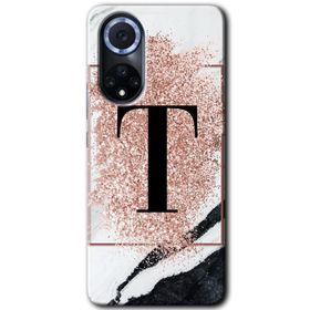 Huawei Nova 9 Pembe Mermer Desenli T Harfi Baskılı Uyumlu Silikon Kılıf