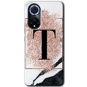 Huawei Nova 9 Pembe Mermer Desenli T Harfi Baskılı Uyumlu Silikon Kılıf
