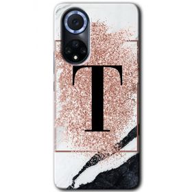 Huawei Nova 9 Pembe Mermer Desenli T Harfi Baskılı Uyumlu Silikon Kılıf