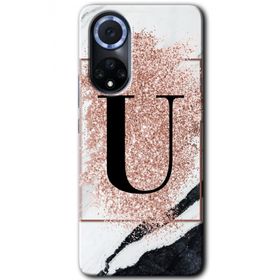 Huawei Nova 9 Pembe Mermer Desenli U Harfi Baskılı Uyumlu Silikon Kılıf