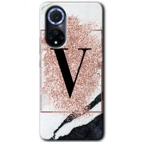 Huawei Nova 9 Pembe Mermer Desenli V Harfi Baskılı Uyumlu Silikon Kılıf