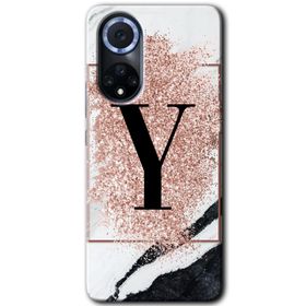 Huawei Nova 9 Pembe Mermer Desenli Y Harfi Baskılı Uyumlu Silikon Kılıf