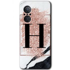 Huawei Nova 9 SE Pembe Mermer Desenli H Harfi Baskılı Uyumlu Silikon Kılıf