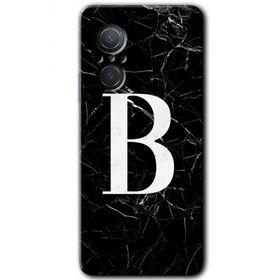 Huawei Nova 9 SE Siyah Mermer Desenli B Harfi Baskılı Uyumlu Silikon Kılıf