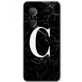 Huawei Nova 9 SE Siyah Mermer Desenli Ç Harfi Baskılı Uyumlu Silikon Kılıf