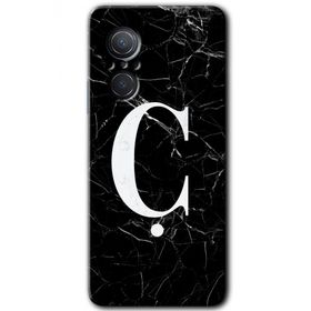 Huawei Nova 9 SE Siyah Mermer Desenli Ç Harfi Baskılı Uyumlu Silikon Kılıf