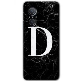 Huawei Nova 9 SE Siyah Mermer Desenli D Harfi Baskılı Uyumlu Silikon Kılıf
