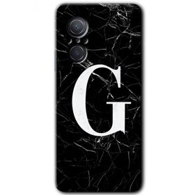 Huawei Nova 9 SE Siyah Mermer Desenli G Harfi Baskılı Uyumlu Silikon Kılıf