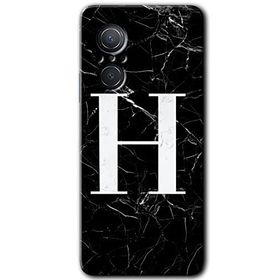 Huawei Nova 9 SE Siyah Mermer Desenli H Harfi Baskılı Uyumlu Silikon Kılıf