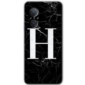 Huawei Nova 9 SE Siyah Mermer Desenli H Harfi Baskılı Uyumlu Silikon Kılıf