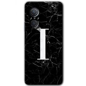 Huawei Nova 9 SE Siyah Mermer Desenli İ Harfi Baskılı Uyumlu Silikon Kılıf