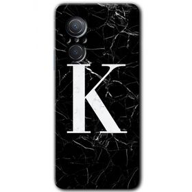 Huawei Nova 9 SE Siyah Mermer Desenli K Harfi Baskılı Uyumlu Silikon Kılıf