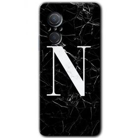 Huawei Nova 9 SE Siyah Mermer Desenli N Harfi Baskılı Uyumlu Silikon Kılıf