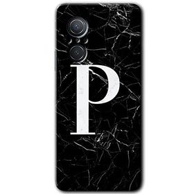 Huawei Nova 9 SE Siyah Mermer Desenli P Harfi Baskılı Uyumlu Silikon Kılıf