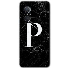 Huawei Nova 9 SE Siyah Mermer Desenli P Harfi Baskılı Uyumlu Silikon Kılıf