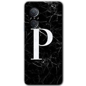 Huawei Nova 9 SE Siyah Mermer Desenli P Harfi Baskılı Uyumlu Silikon Kılıf