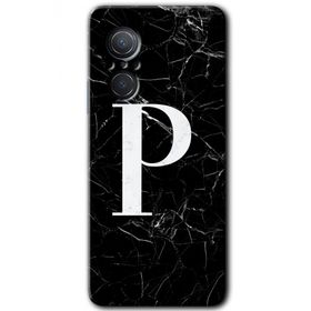 Huawei Nova 9 SE Siyah Mermer Desenli P Harfi Baskılı Uyumlu Silikon Kılıf
