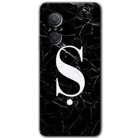Huawei Nova 9 SE Siyah Mermer Desenli S Harfi Baskılı Uyumlu Silikon Kılıf