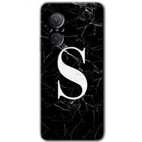 Huawei Nova 9 SE Siyah Mermer Desenli S Harfi Baskılı Uyumlu Silikon Kılıf