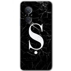 Huawei Nova 9 SE Siyah Mermer Desenli S Harfi Baskılı Uyumlu Silikon Kılıf