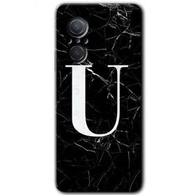 Huawei Nova 9 SE Siyah Mermer Desenli U Harfi Baskılı Uyumlu Silikon Kılıf