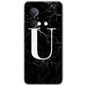 Huawei Nova 9 SE Siyah Mermer Desenli U Harfi Baskılı Uyumlu Silikon Kılıf