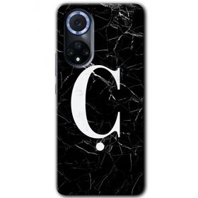 Huawei Nova 9 Siyah Mermer Desenli C Harfi Baskılı Uyumlu Silikon Kılıf