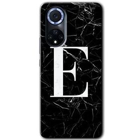 Huawei Nova 9 Siyah Mermer Desenli E Harfi Baskılı Uyumlu Silikon Kılıf
