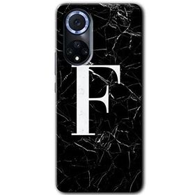 Huawei Nova 9 Siyah Mermer Desenli F Harfi Baskılı Uyumlu Silikon Kılıf