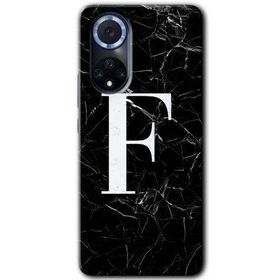 Huawei Nova 9 Siyah Mermer Desenli F Harfi Baskılı Uyumlu Silikon Kılıf