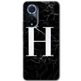 Huawei Nova 9 Siyah Mermer Desenli H Harfi Baskılı Uyumlu Silikon Kılıf