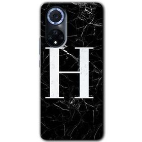 Huawei Nova 9 Siyah Mermer Desenli H Harfi Baskılı Uyumlu Silikon Kılıf