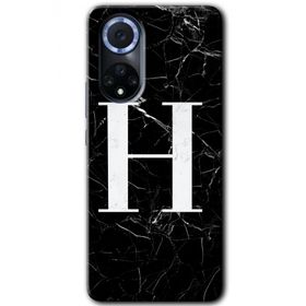 Huawei Nova 9 Siyah Mermer Desenli H Harfi Baskılı Uyumlu Silikon Kılıf