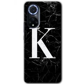 Huawei Nova 9 Siyah Mermer Desenli K Harfi Baskılı Uyumlu Silikon Kılıf
