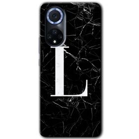 Huawei Nova 9 Siyah Mermer Desenli L Harfi Baskılı Uyumlu Silikon Kılıf