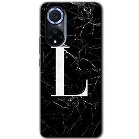 Huawei Nova 9 Siyah Mermer Desenli L Harfi Baskılı Uyumlu Silikon Kılıf
