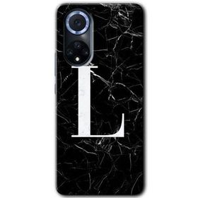 Huawei Nova 9 Siyah Mermer Desenli L Harfi Baskılı Uyumlu Silikon Kılıf