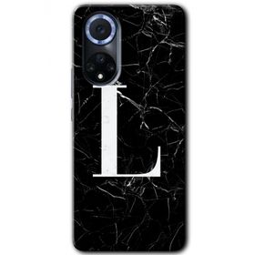 Huawei Nova 9 Siyah Mermer Desenli L Harfi Baskılı Uyumlu Silikon Kılıf