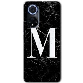 Huawei Nova 9 Siyah Mermer Desenli M Harfi Baskılı Uyumlu Silikon Kılıf