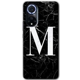 Huawei Nova 9 Siyah Mermer Desenli M Harfi Baskılı Uyumlu Silikon Kılıf