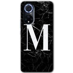 Huawei Nova 9 Siyah Mermer Desenli M Harfi Baskılı Uyumlu Silikon Kılıf