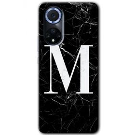 Huawei Nova 9 Siyah Mermer Desenli M Harfi Baskılı Uyumlu Silikon Kılıf