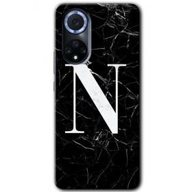 Huawei Nova 9 Siyah Mermer Desenli N Harfi Baskılı Uyumlu Silikon Kılıf