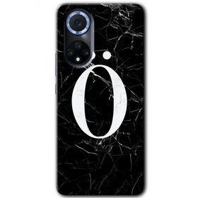 Huawei Nova 9 Siyah Mermer Desenli O Harfi Baskılı Uyumlu Silikon Kılıf